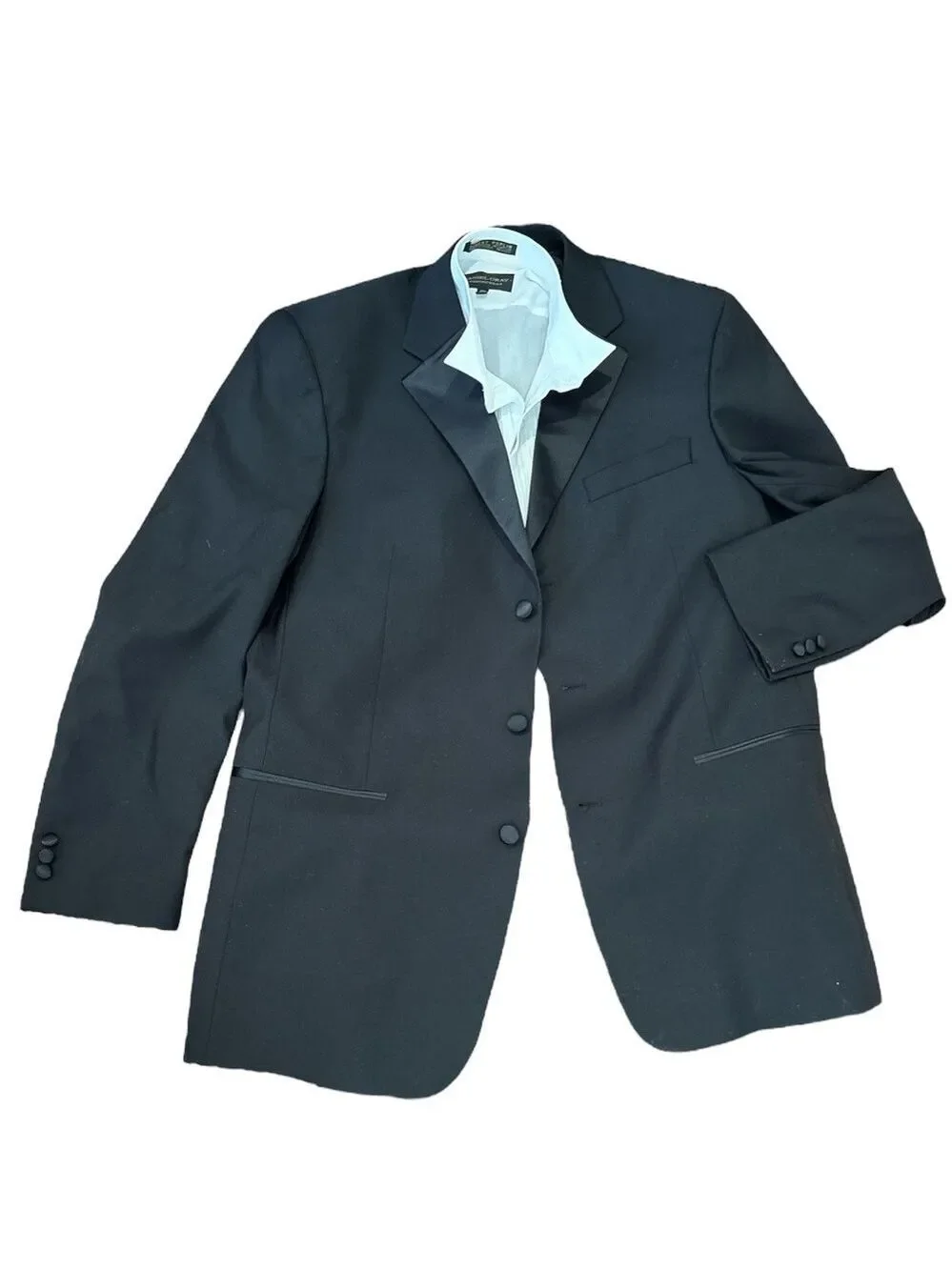 90s 2PC CARAVELLI BLACK TUXEDO ECLECTIC GRANDPA BLAZER 44L & PLEATED SLACKS 38W